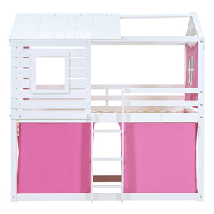 HomeRoots White Twin Over Twin Dollhouse Bunk Bed - Charming, Space-Saving Design with Safety Features Included! 596439