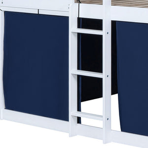 HomeRoots Blue Full Over Full Dollhouse Bunk Bed - Charming Wooden Design for Space-Saving Kids’ Rooms! 596440