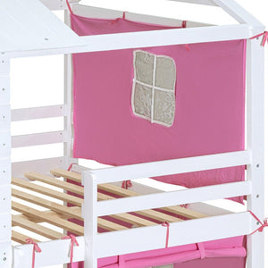HomeRoots White Full Over Full Dollhouse-Style Wood Bunk Bed - Charming, Space-Saving Design for Kids' Rooms 596441