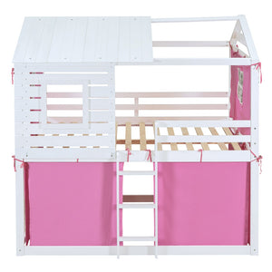 HomeRoots White Full Over Full Dollhouse-Style Wood Bunk Bed - Charming, Space-Saving Design for Kids' Rooms 596441