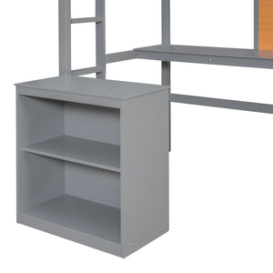 HomeRoots Gray Four Poster Twin Loft Bed – Stylish Space-Saving Design with Desk & Storage for Small Rooms 596442