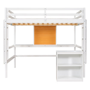 HomeRoots White Four Poster Twin Loft Bed with Integrated Desk & Shelves for Small Space Living Solutions 596443