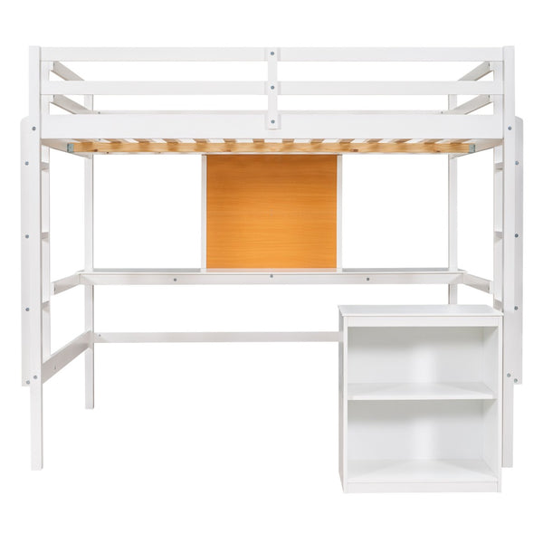 HomeRoots White Four Poster Twin Loft Bed with Integrated Desk & Shelves for Small Space Living Solutions 596443