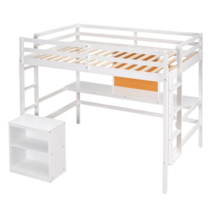HomeRoots White Four Poster Twin Loft Bed with Integrated Desk & Shelves for Small Space Living Solutions 596443