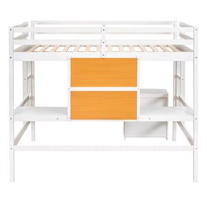 HomeRoots White Four Poster Twin Loft Bed with Integrated Desk & Shelves for Small Space Living Solutions 596443