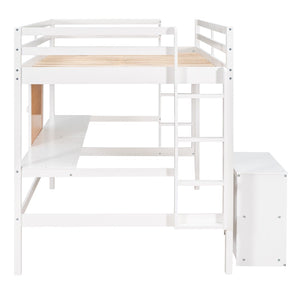 HomeRoots White Four Poster Twin Loft Bed with Integrated Desk & Shelves for Small Space Living Solutions 596443