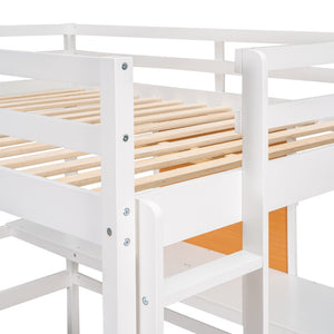 HomeRoots White Four Poster Twin Loft Bed with Integrated Desk & Shelves for Small Space Living Solutions 596443
