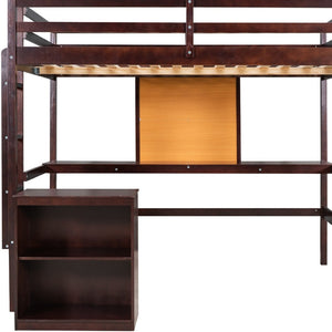 HomeRoots Espresso Four-Pole Twin Loft Bed with Integrated Desk & Shelves for Space-Saving Bedroom Solutions 596444