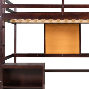 HomeRoots Espresso Four-Pole Twin Loft Bed with Integrated Desk & Shelves for Space-Saving Bedroom Solutions 596444