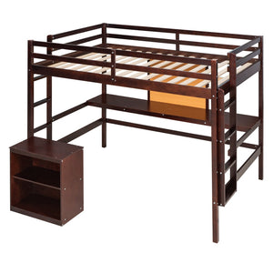 HomeRoots Espresso Four-Pole Twin Loft Bed with Integrated Desk & Shelves for Space-Saving Bedroom Solutions 596444