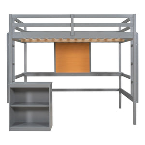 HomeRoots Gray Four Poster Loft Bed with Integrated Desk & Shelves - Stylish, Space-Saving Design for Bedrooms 596445