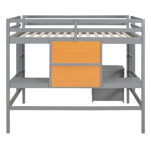 HomeRoots Gray Four Poster Loft Bed with Integrated Desk & Shelves - Stylish, Space-Saving Design for Bedrooms 596445