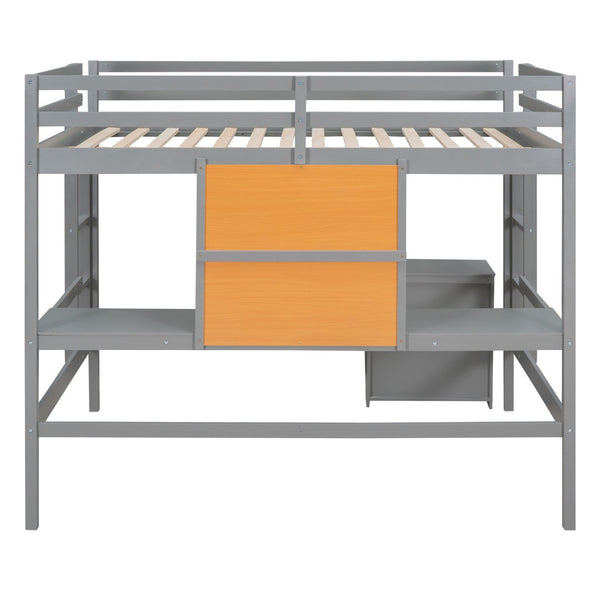 HomeRoots Gray Four Poster Loft Bed with Integrated Desk & Shelves - Stylish, Space-Saving Design for Bedrooms 596445