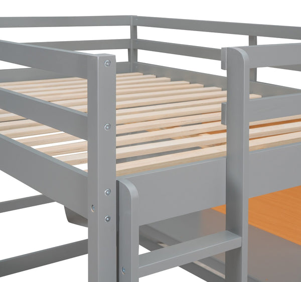 HomeRoots Gray Four Poster Loft Bed with Integrated Desk & Shelves - Stylish, Space-Saving Design for Bedrooms 596445
