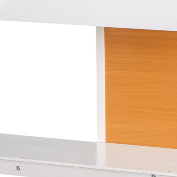 HomeRoots White Four Poster Loft Bed with Integrated Desk & Shelves - Stylish, Space-Saving Solution! 596446