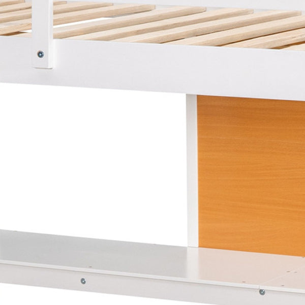HomeRoots White Four Poster Loft Bed with Integrated Desk & Shelves - Stylish, Space-Saving Solution! 596446