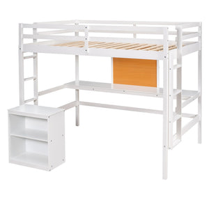 HomeRoots White Four Poster Loft Bed with Integrated Desk & Shelves - Stylish, Space-Saving Solution! 596446