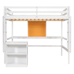 HomeRoots White Four Poster Loft Bed with Integrated Desk & Shelves - Stylish, Space-Saving Solution! 596446