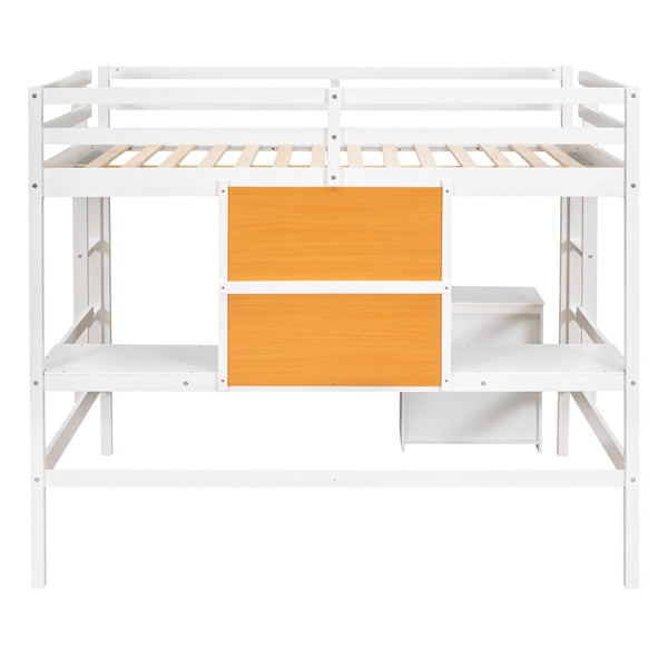 HomeRoots White Four Poster Loft Bed with Integrated Desk & Shelves - Stylish, Space-Saving Solution! 596446