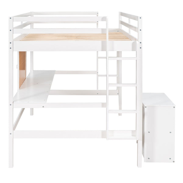 HomeRoots White Four Poster Loft Bed with Integrated Desk & Shelves - Stylish, Space-Saving Solution! 596446