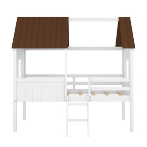 HomeRoots Gray Canopy Twin Loft Bed with Shelves - Stylish Space-Saving Design for Kids' Rooms and Dorms 596449