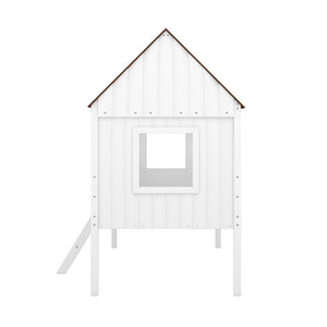 HomeRoots Gray Canopy Twin Loft Bed with Shelves - Stylish Space-Saving Design for Kids' Rooms and Dorms 596449