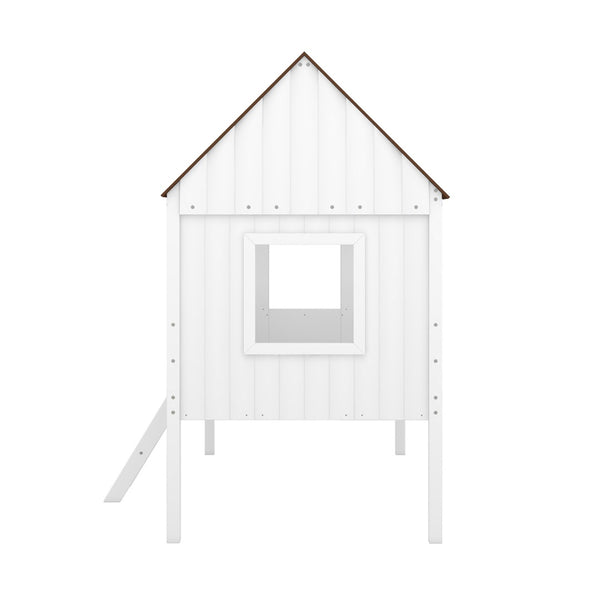HomeRoots Gray Canopy Twin Loft Bed with Shelves - Stylish Space-Saving Design for Kids' Rooms and Dorms 596449