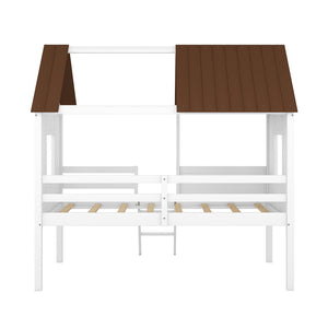 HomeRoots Gray Canopy Twin Loft Bed with Shelves - Stylish Space-Saving Design for Kids' Rooms and Dorms 596449