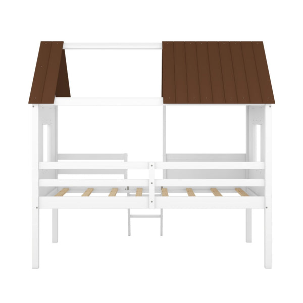 HomeRoots Gray Canopy Twin Loft Bed with Shelves - Stylish Space-Saving Design for Kids' Rooms and Dorms 596449