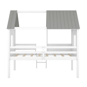HomeRoots Gray Canopy Loft Bed with Shelves - Stylish Space-Saving Design for Kids, Teens & Guest Rooms 596450