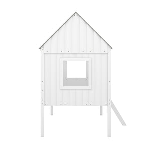 HomeRoots Gray Canopy Loft Bed with Shelves - Stylish Space-Saving Design for Kids, Teens & Guest Rooms 596450