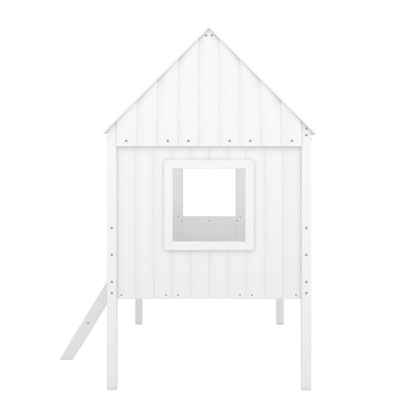 HomeRoots White Canopy Twin Loft Bed with Storage Shelves - Space-Saving Design for Kids & Teens' Rooms 596451