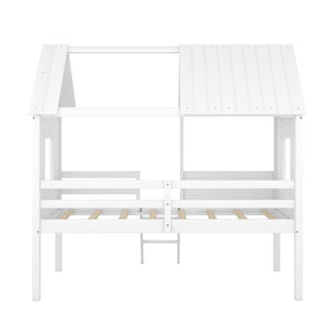 HomeRoots White Canopy Twin Loft Bed with Storage Shelves - Space-Saving Design for Kids & Teens' Rooms 596451