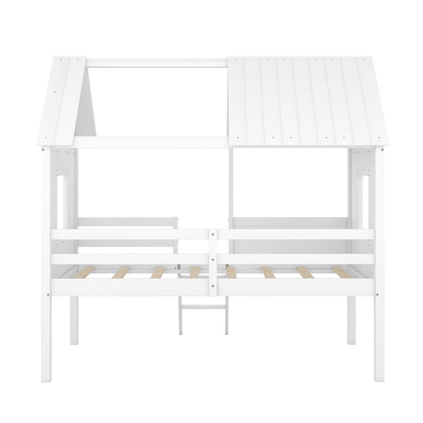 HomeRoots White Canopy Twin Loft Bed with Storage Shelves - Space-Saving Design for Kids & Teens' Rooms 596451
