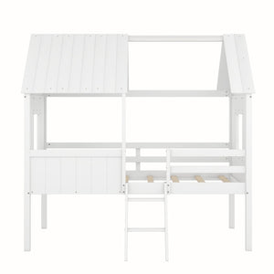 HomeRoots White Canopy Twin Loft Bed with Storage Shelves - Space-Saving Design for Kids & Teens' Rooms 596451
