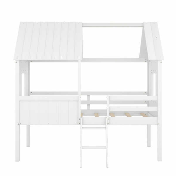 HomeRoots White Canopy Twin Loft Bed with Storage Shelves - Space-Saving Design for Kids & Teens' Rooms 596451