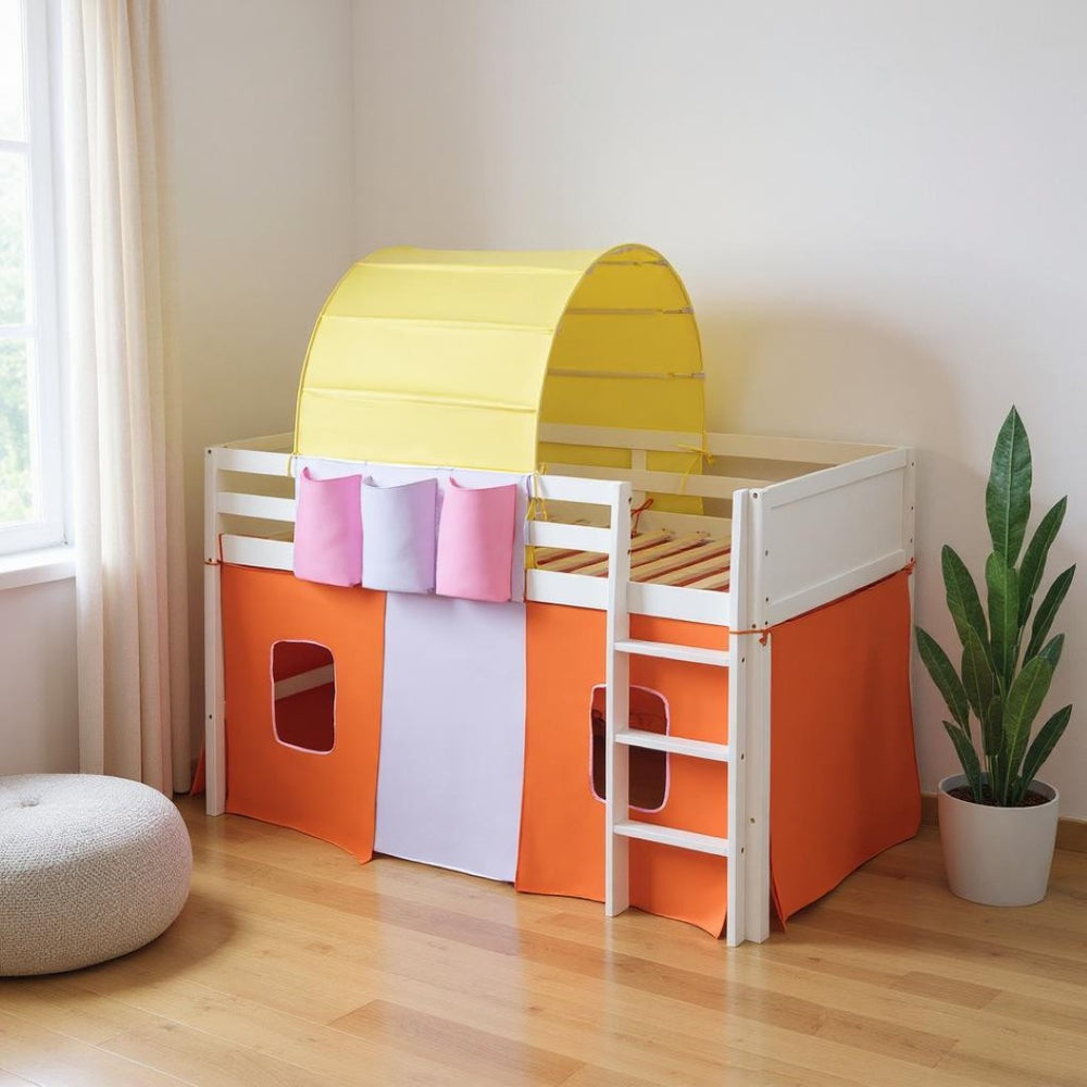 HomeRoots Blue Canopy Twin Loft Bed – Stylish Space-Saving Design for Kids with Under-Bed Play & Storage Area 596453
