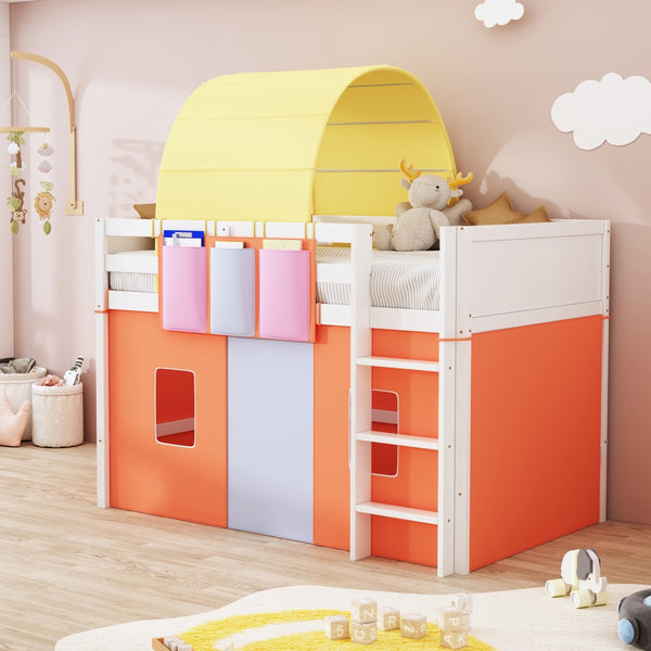HomeRoots Blue Canopy Twin Loft Bed – Stylish Space-Saving Design for Kids with Under-Bed Play & Storage Area 596453