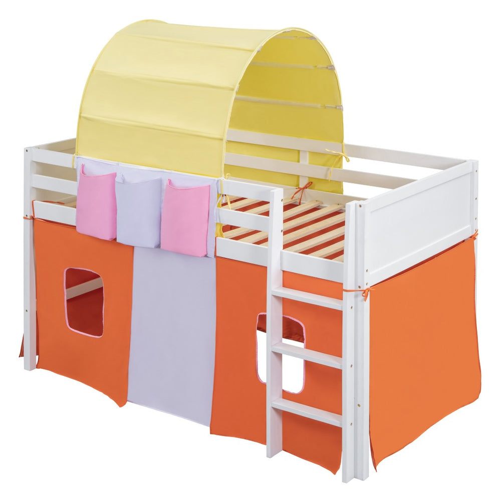 HomeRoots Blue Canopy Twin Loft Bed – Stylish Space-Saving Design for Kids with Under-Bed Play & Storage Area 596453