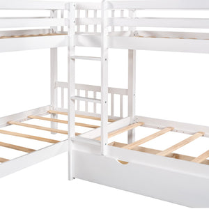 HomeRoots White Twin Over Twin Wood Bunk Bed with Storage Drawers, Safety Guardrails & Versatile Design 596455