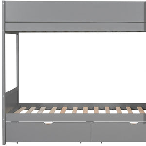 HomeRoots Gray Twin Over Twin Bunk Bed with Storage Drawers & Bookshelf - Space-Saving Design for Kids 596456