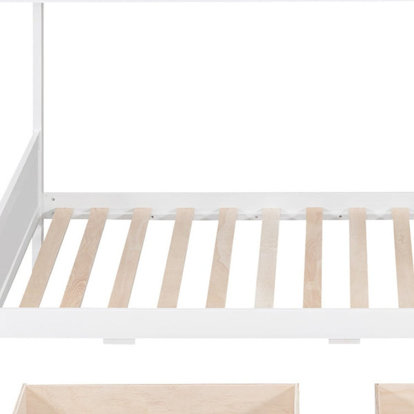 HomeRoots White Twin Over Twin Bunk Bed with Storage Drawers and Bookcase - Perfect Space-Saving Solution! 596457