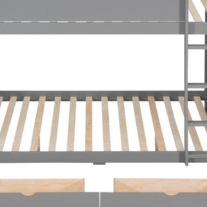 HomeRoots Gray Full Over Full Wood Bunk Bed with Built-In Storage, Stairs, and Safety Features for Stylish Spaces 596458