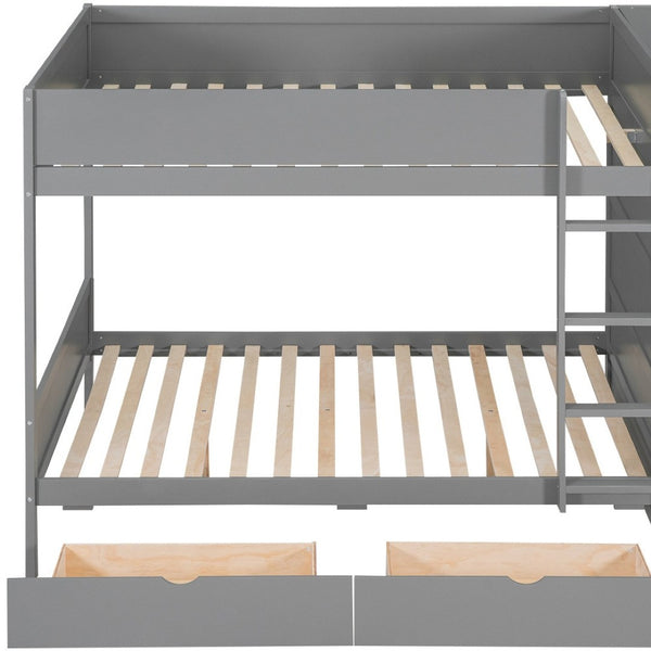 HomeRoots Gray Full Over Full Wood Bunk Bed with Built-In Storage, Stairs, and Safety Features for Stylish Spaces 596458