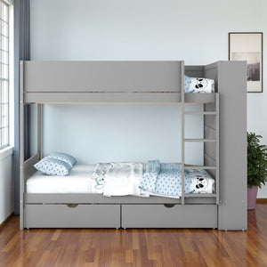 HomeRoots Gray Full Over Full Wood Bunk Bed with Built-In Storage, Stairs, and Safety Features for Stylish Spaces 596458