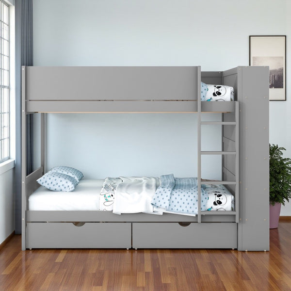 HomeRoots Gray Full Over Full Wood Bunk Bed with Built-In Storage, Stairs, and Safety Features for Stylish Spaces 596458