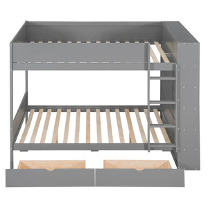 HomeRoots Gray Full Over Full Wood Bunk Bed with Built-In Storage, Stairs, and Safety Features for Stylish Spaces 596458