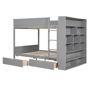 HomeRoots Gray Full Over Full Wood Bunk Bed with Built-In Storage, Stairs, and Safety Features for Stylish Spaces 596458