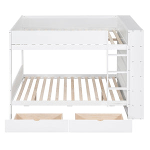 HomeRoots White Full Over Full Wood Bunk Bed with Drawers, Storage & Safety Guardrails for Kids' Rooms 596459