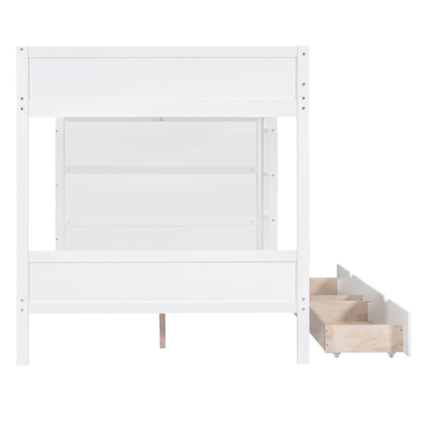 HomeRoots White Full Over Full Wood Bunk Bed with Drawers, Storage & Safety Guardrails for Kids' Rooms 596459